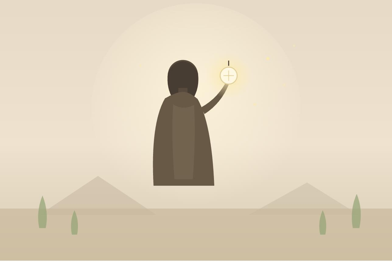 灯を掲げる人のイメージイラスト